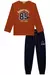 Conjunto de Camiseta Manga Longa em Meia Malha Basketball Vermelho e Calça Jogger em Nylon Ergonomic com Elastano Azul Marinho - Menino - Lucboo