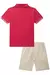 Conjunto Camisa Polo em Meia Malha Vermelho e Bermuda em Tecido Eco com Elastano Off White - Menino - Lucboo