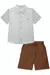 Conjunto de Camisa em Linho Deluxe Verde Claro e Bermuda em Sarja Marrom - Menino - Lucboo
