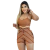 Short Feminino Malha Marrom Listrado AJustável com Top