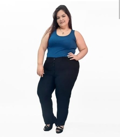 Pantalón de fibrana negro con botones - AMARA