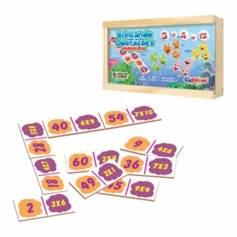 Dominó De Multiplicação 28 Peças Em Mdf