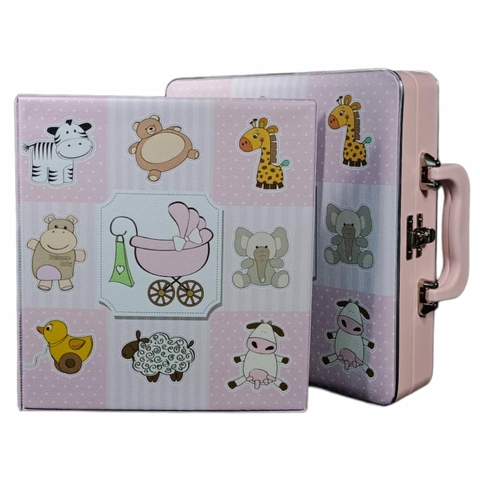 Álbum Bebê Menina Animais Rosa 150 Fotos 13x18 15x21 Diário
