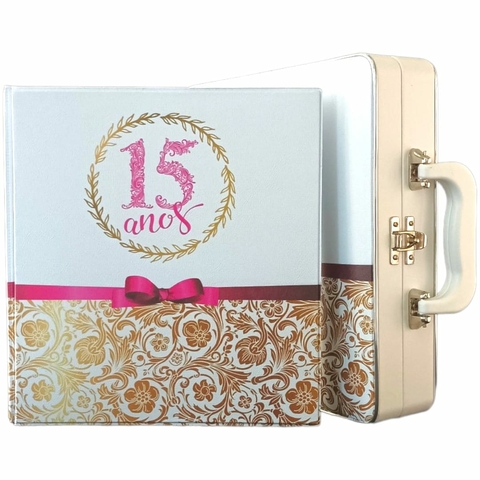 Álbum De Fotos Maleta 15 Anos Rosa E Dourado 130 Fotos 15x21