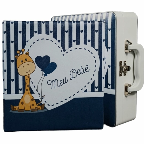 Álbum Maleta Menino Bebê Azul Para 200 Fotos 15x21 + Diário