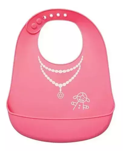 Babador De Silicone Com Pega Migalhas - Menina, Buba, Rosa