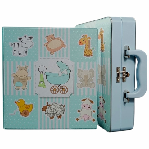 Álbum Alça Bebê Menino Animais Azul 150 Fotos 15x21 + Diário