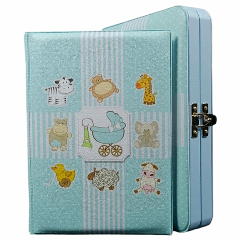 Álbum Menino Animais Para 100 Fotos 15x21 Meu Bebê Azul