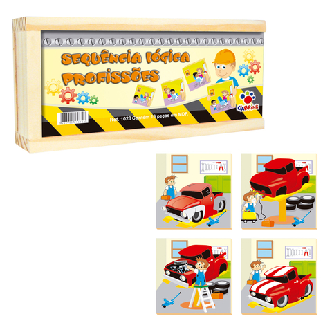 Sequência Lógica Profissões Jogo Educativo 16 Peças MDF