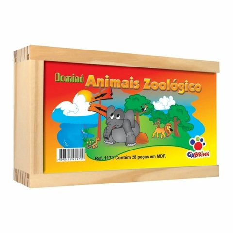 Dominó Jogo Educativo Pedagógico Animais Zoológico 28pcs MDF