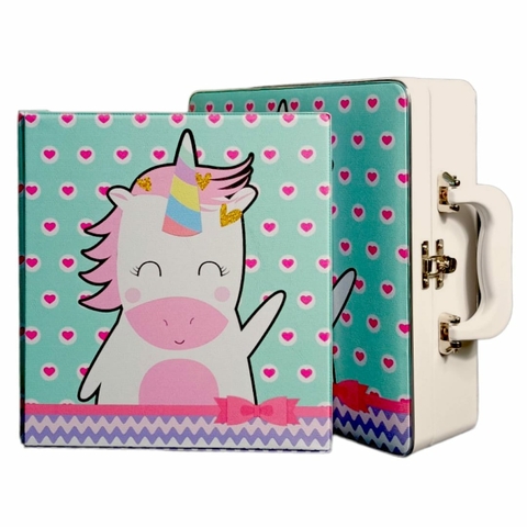 Álbum Maleta Menina Unicórnio 200 Fotos 13x18 15x21 + Diário