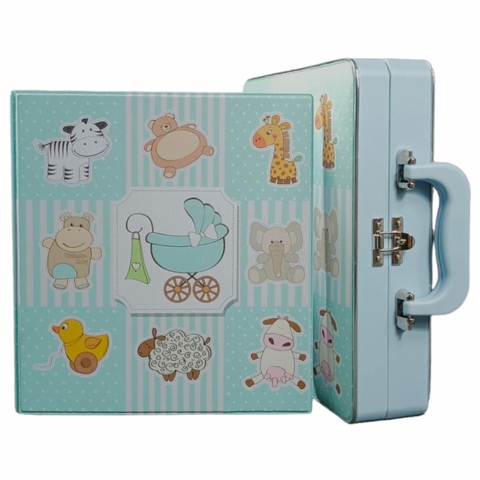Album Fotos Maleta Animais Azul 200 Fotos 15x21 + Diário