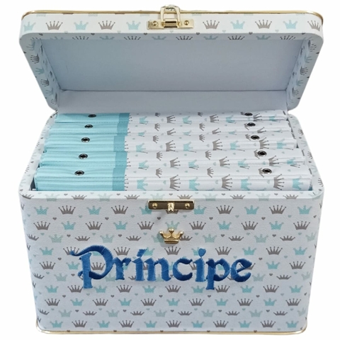 Álbum Box Príncipe Coroas Azul 200 Fotos 15x21 + Diário