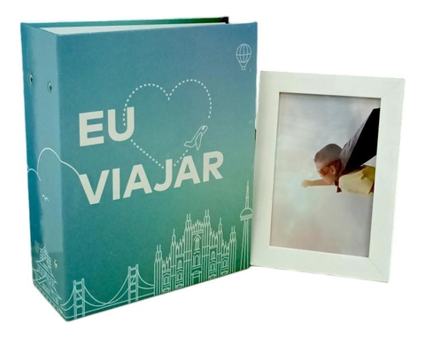 Álbum 500 Fotos 10x15 Ical + Porta Retrato (Eu amo viajar)