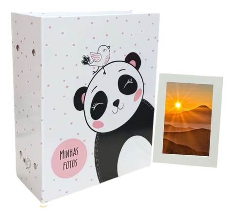 Álbum 300 Fotos 10x15 Rebites Ical + Porta Retrato (Panda)