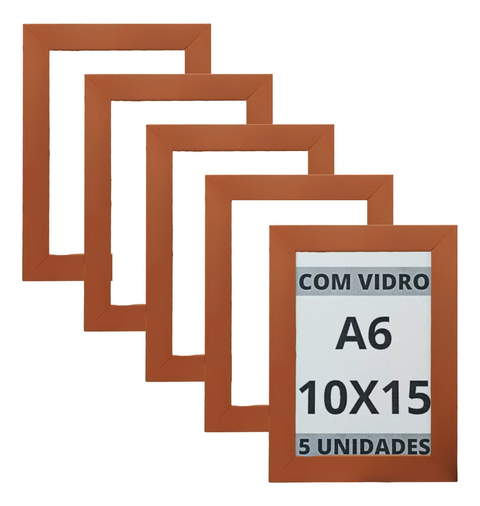 Kit 05 Porta Retratos C/ Vidro 10x15 A6 Foto Moldura cobre