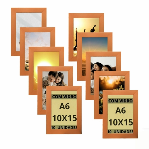 Kit 10 Porta Retratos 10x15 A6 Moldura Cor Cobre C/ Vidro