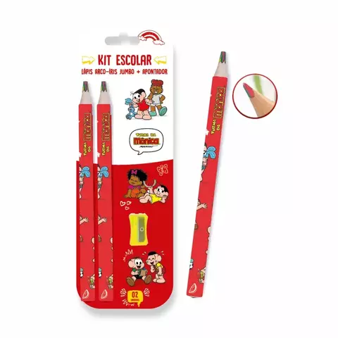 Kit Escolar Lápis Jumbo Arco-Íris + Apontador Turma da Mônica