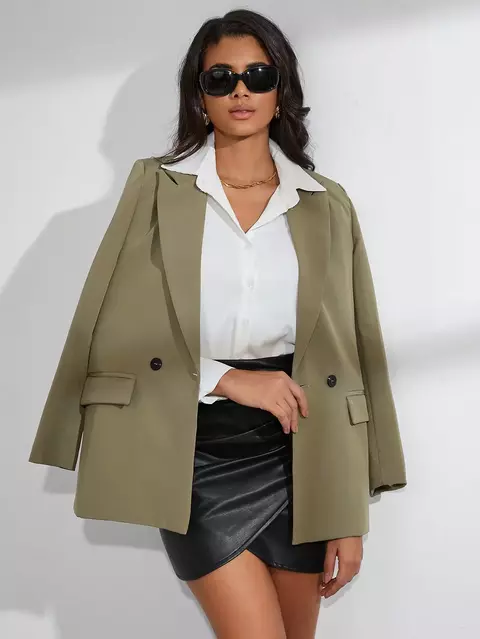 Blazer casual de gola de lapela dupla face