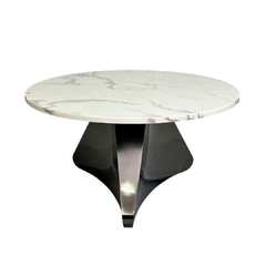 Mesa de centro redonda Agnes em mármore branco e base em alúminio cinza