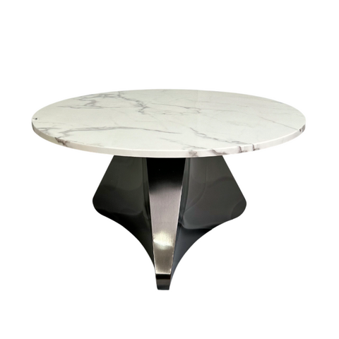 Mesa de centro redonda Agnes em mármore branco e base em alúminio cinza