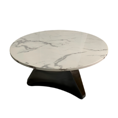 Mesa de centro redonda Agnes em mármore branco e base em alúminio cinza - comprar online