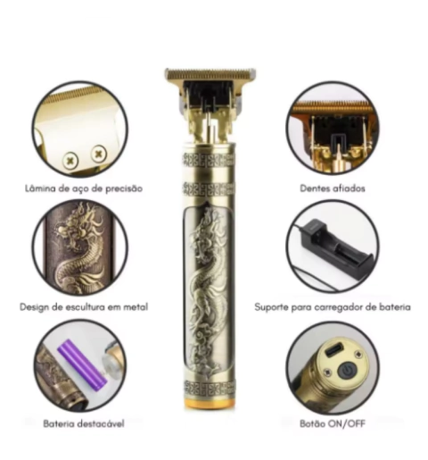 Barbeador Elétrico Profissional Dragão - Máquina de Corte com Bateria Recarregável e Aparador para Barba - comprar online