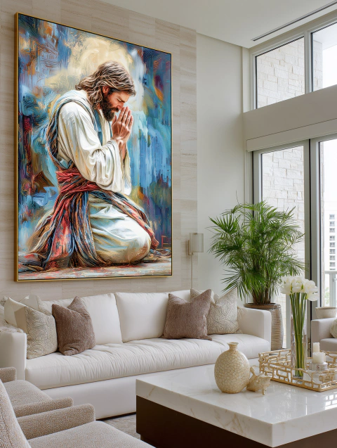 Quadro Decorativo Cristão Jesus Rezando Colorido