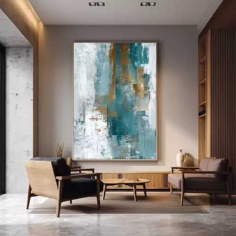 Quadro Decorativo Abstrato Esmeralda de Ouro