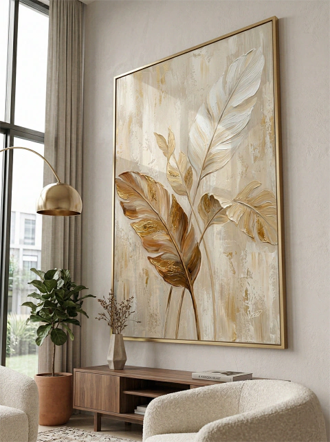 Quadro Decorativo Floral Golden Leaf