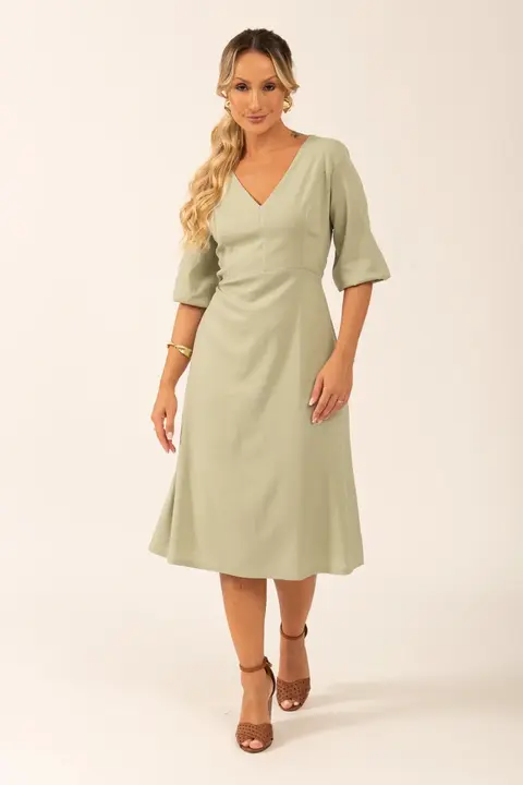 Vestido Midi Manga Maria Luiza