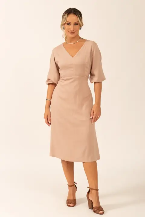 Vestido Midi Manga Maria Luiza