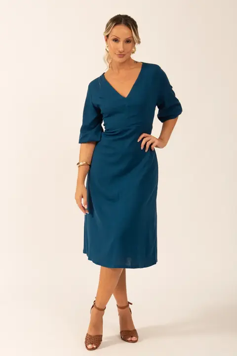 Vestido Midi Manga Maria Luiza