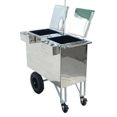 Carrinho Duas Cubas Duplo Inox Açaí Picolé Bebida Guarda Sol - Lins Metais