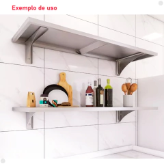 Prateleira de Parede em Aço Inox Lisa Com Mão Francesa