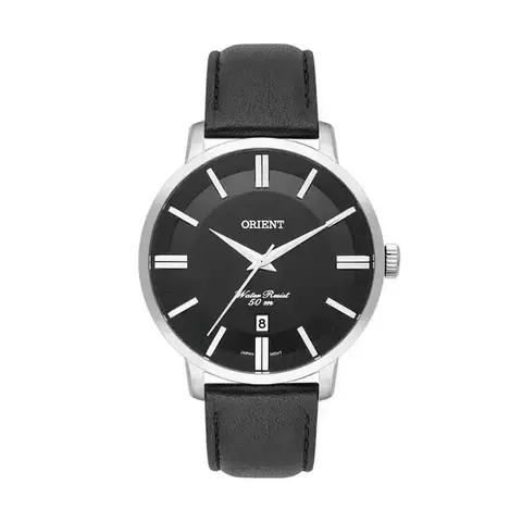 Relógio Masculino Prata Pulseira de Couro Orient mbsc1038