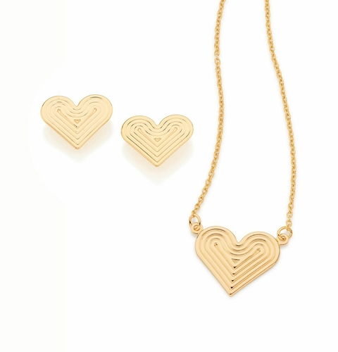 Conjunto com coração trabalhado Rommanel banhada a ouro 18k (531786 / 525836)