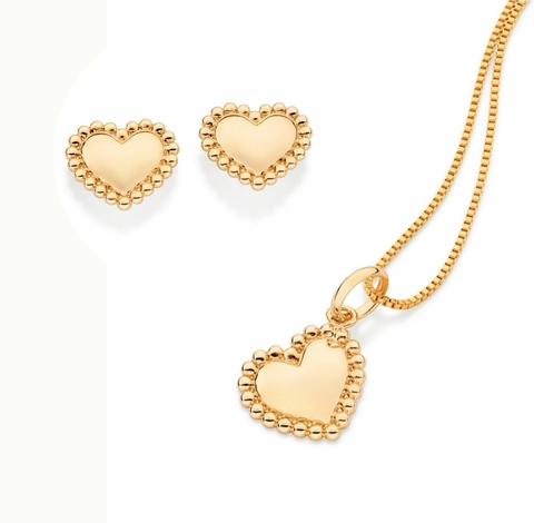 Conjunto coração com esferas banhado a ouro 18k (542938 / 527475 com Corrente 42cm ou 50cm)