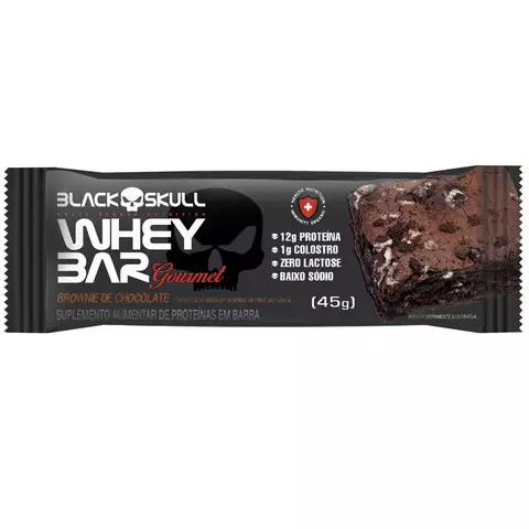BARRA PROTEINA WHEY BAR GOURMET BROWNIE CHOCO. 45G ZERO LACTOSE BLACK SKULL
