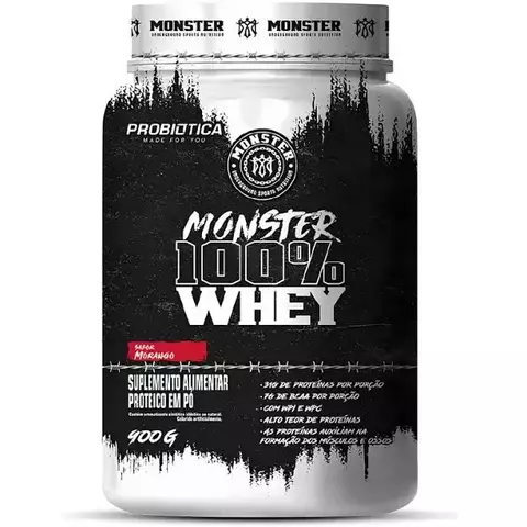 MONSTER 100% WHEY REFIL 900G MORANGO PROBIOTICA
