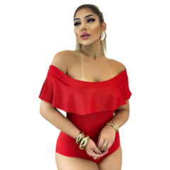 Body Feminino Malha Ribana Vermelho Ciganinha Ombro a ombro