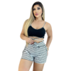 Short Feminino Malha Branco Listrado AJustável com Top