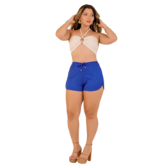 Short Feminino de Malha Canelada Azul Ajustável