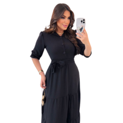 Vestido Evangélico Alfaiataria Preto Longo Com Babado - comprar online