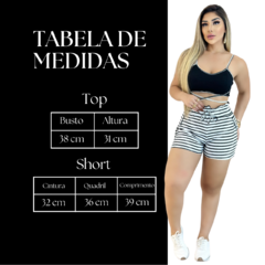 Short Feminino Malha Branco Listrado AJustável com Top na internet