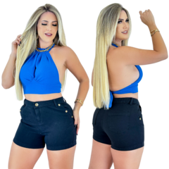 Imagem do Short Jeans Feminino com Detalhes Laterais Branco e Preto