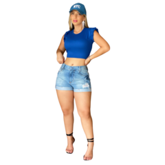 Blusinha Feminina Manga Curta Cor Azul - comprar online