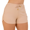 Short Feminino de Malha Canelada Bege Ajustável