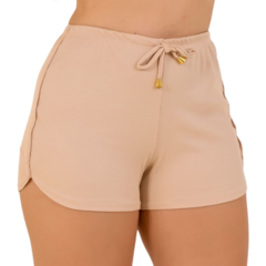 Short Feminino de Malha Canelada Bege Ajustável