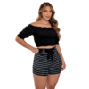 Short Listrado Feminino Preto e Blusinha Ombro a Ombro